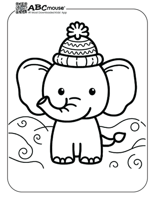 Free printable elephant with a hat coloring page from ABCmouse.com. 