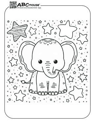 Free printable elephant in the stars coloring page from ABCmouse.com. 