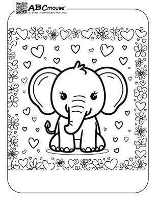 Free printable elephant with hearts coloring page from ABCmouse.com. 