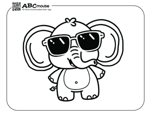 Free printable elephant wearing sunglasses coloring page from ABCmouse.com. 