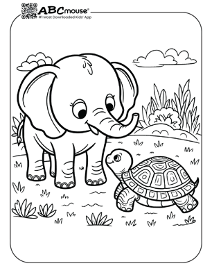 Free printable elephant with turtle coloring page from ABCmouse.com. 