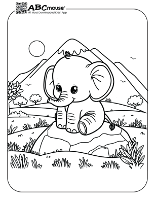 Free printable elephant on a rock coloring page from ABCmouse.com. 