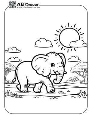 Free printable elephant walking coloring page from ABCmouse.com. 