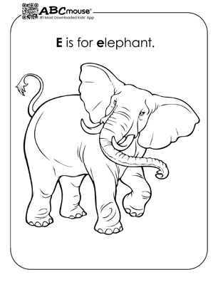 Free printable e is for elephant coloring page from ABCmouse.com. 