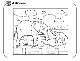 Free printable elephant mama and baby coloring page from ABCmouse.com. 