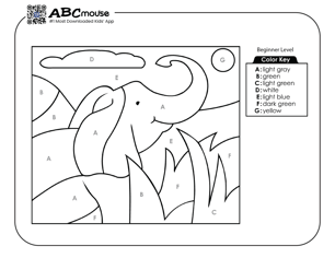 Free printable elephant color by letter coloring page from ABCmouse.com. 