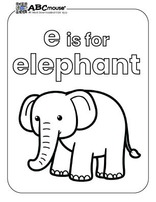 Free printable e is for elephant coloring page from ABCmouse.com. 