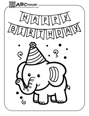 Free printable Happy Birthday elephant coloring page for kids from ABCmouse.com. 