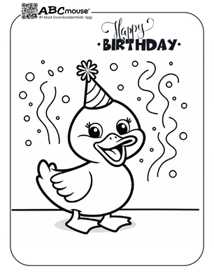 Free printable Happy Birthday duck coloring page for kids from ABCmouse.com. 