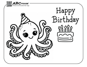 Free printable Happy Birthday octopus coloring page for kids from ABCmouse.com. 