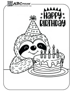 Free printable Happy Birthday sloth coloring page for kids from ABCmouse.com. 