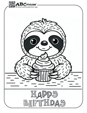 Free printable Happy Birthday sloth coloring page for kids from ABCmouse.com. 