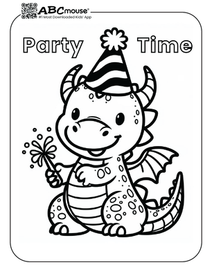 Free printable Happy Birthday dragon coloring page for kids from ABCmouse.com. 