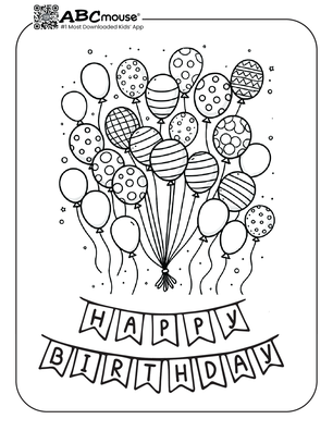 Free printable Happy Birthday balloon bouquet coloring page for kids from ABCmouse.com. 