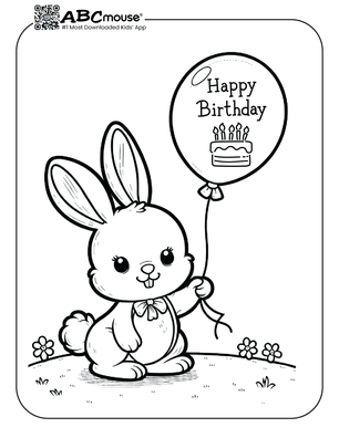 Free printable Happy Birthday bunny coloring page for kids from ABCmouse.com. 