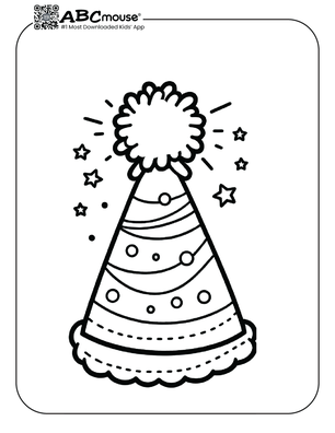 Free printable Happy Birthday hat coloring page for kids from ABCmouse.com. 