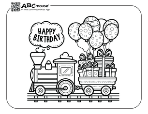 Free printable Happy Birthday train coloring page for kids from ABCmouse.com. 