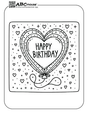 Free printable Happy Birthday heart balloon coloring page for kids from ABCmouse.com. 