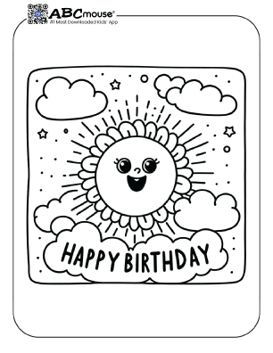 Free printable Happy Birthday sunshine coloring page for kids from ABCmouse.com. 