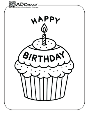 Free printable Happy Birthday cupcake coloring page for kids from ABCmouse.com. 