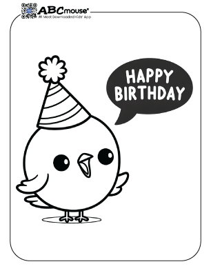 Free printable Happy Birthday chick coloring page for kids from ABCmouse.com. 