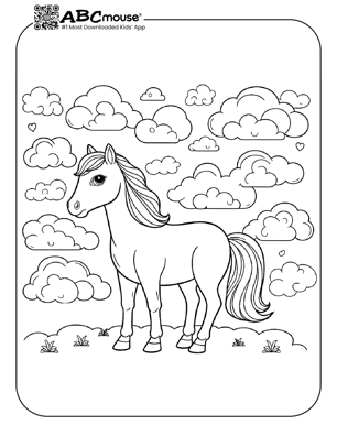 Free printable horse in the clouds coloring page from ABCmouse.com. 