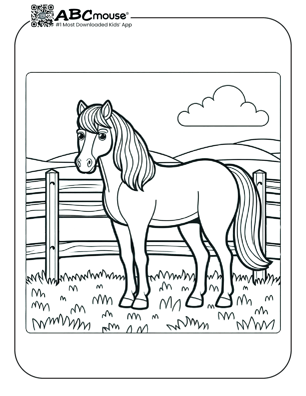 Free printable horse in a pasture coloring page from ABCmouse.com. 