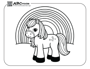 Free printable horse with a rainbow coloring page from ABCmouse.com. 