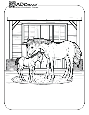 Free printable horse with baby horse coloring page from ABCmouse.com. 