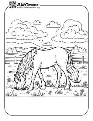 Free printable horse eating coloring page from ABCmouse.com. 