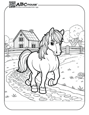 Free printable horse trotting coloring page from ABCmouse.com. 