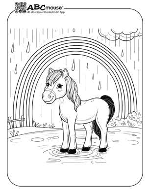 Free printable horse with rainbow coloring page from ABCmouse.com. 