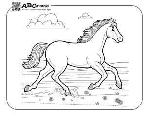 Free printable horse running coloring page from ABCmouse.com. 