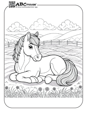 Free printable horse laying down coloring page from ABCmouse.com. 