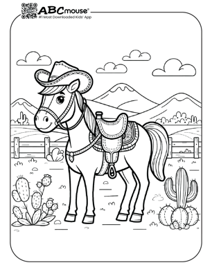 Free printable western horse coloring page from ABCmouse.com. 