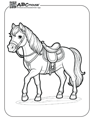 Free printable horse with saddle coloring page from ABCmouse.com. 