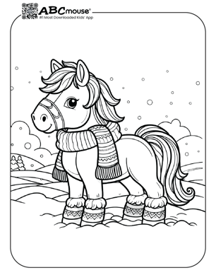 Free printable horse in the winter coloring page from ABCmouse.com. 