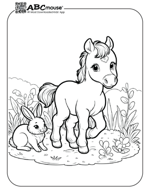 Free printable horse with bunny coloring page from ABCmouse.com. 