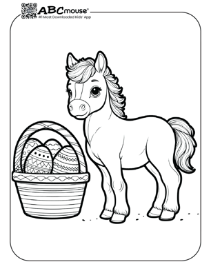 Free printable horse with Easter basket coloring page from ABCmouse.com. 