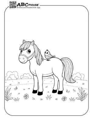 Free printable horse with bird coloring page from ABCmouse.com. 