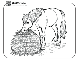 Free printable horse eating hay coloring page from ABCmouse.com. 