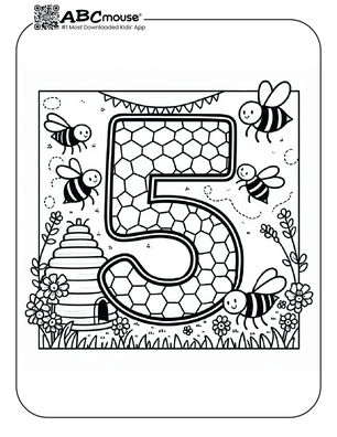 Free printable number five honey bees coloring page from ABCmouse.com. 