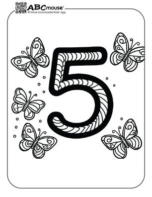 Free printable number five butterflies coloring page from ABCmouse.com. 