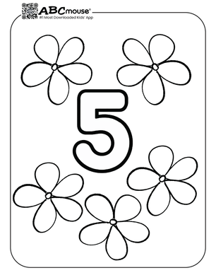 Free printable number five with flowers coloring page from ABCmouse.com. 