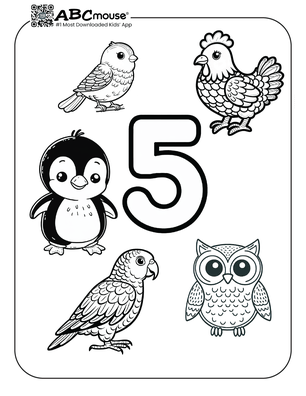 Free printable number five animals coloring page from ABCmouse.com. 