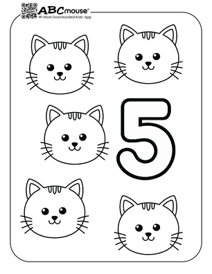 Free printable number five cats coloring page from ABCmouse.com. 