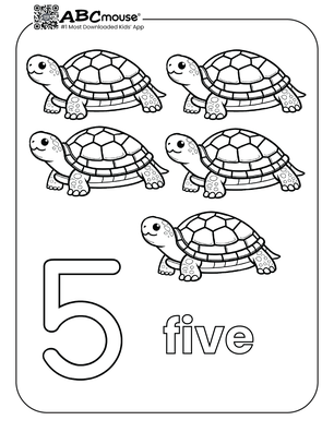 Free printable number five turtles coloring page from ABCmouse.com. 