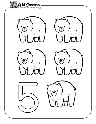 Free printable number five bears coloring page from ABCmouse.com. 