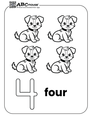 Free printable number four dogs coloring page for kids from ABCmouse.com. 