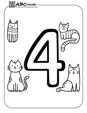 Free printable number four cats coloring page for kids from ABCmouse.com. 